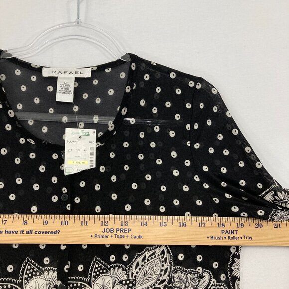 NWT Vintage RAFAEL Medium Black White Floral Polka Dot Knit Button Cardigan - Picture 8 of 11